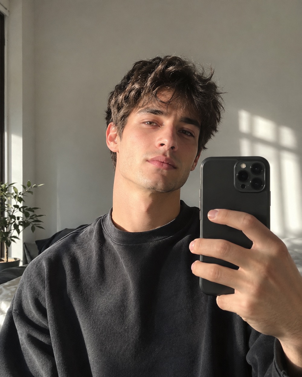 A simple front-facing selfie next to a vertical performance video frame